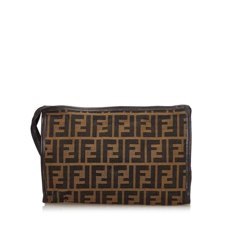 Vintage Authentic Fendi Brown Canvas Fabric Zucca Clutch Bag Italy ...