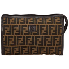 Vintage Authentic Fendi Brown Canvas Fabric Zucca Clutch Bag Italy SMALL 