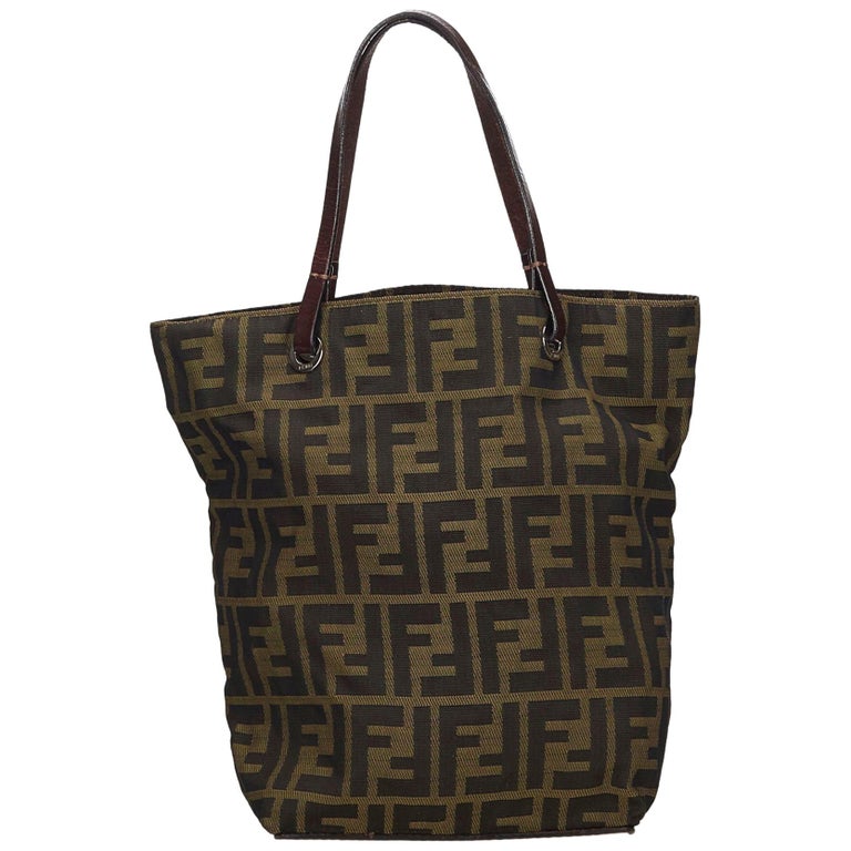 Vintage Authentic Fendi Brown Canvas Fabric Zucca Tote Bag Italy LARGE ...