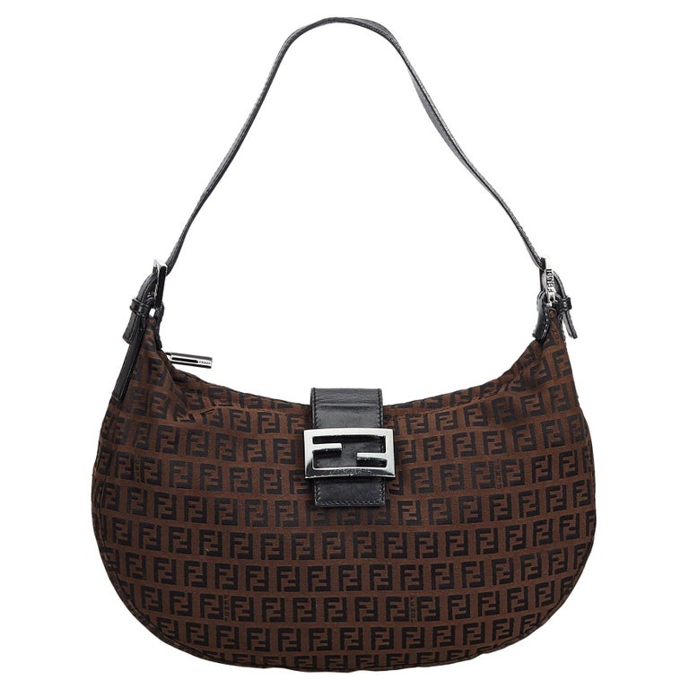 Vintage Authentic Fendi Brown Canvas Fabric Zucchino Shoulder Bag Italy  MEDIUM For Sale at 1stDibs