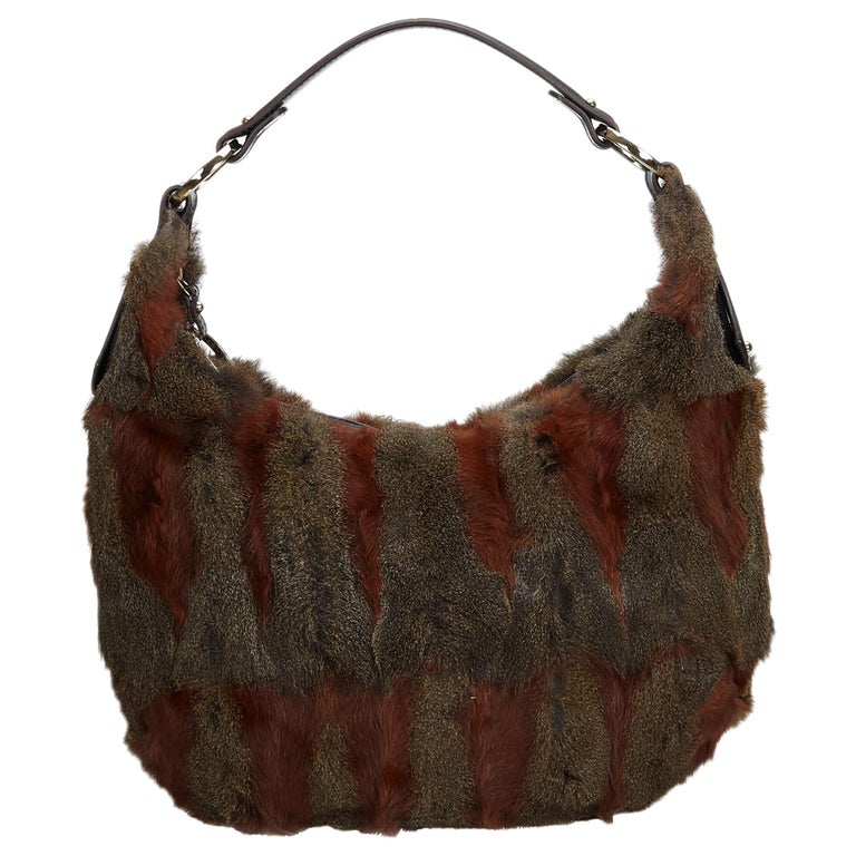 Vintage Authentic Fendi Brown Fur Natural Material Hobo Bag Italy LARGE ...