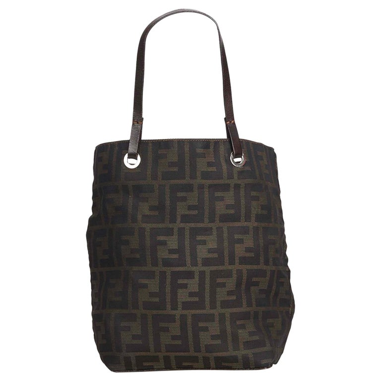 Vintage Authentic Fendi Brown Jacquard Fabric Zucca Tote Bag Italy ...