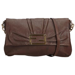 Vintage Authentic Fendi Brown Leather Mia Crossbody Bag Italy MEDIUM 