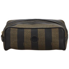 Vintage Authentic Fendi Brown PVC Plastic Pequin Clutch Bag Italy SMALL