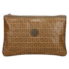 Vintage Authentic Fendi Brown Zucchino Clutch Bag Italy SMALL