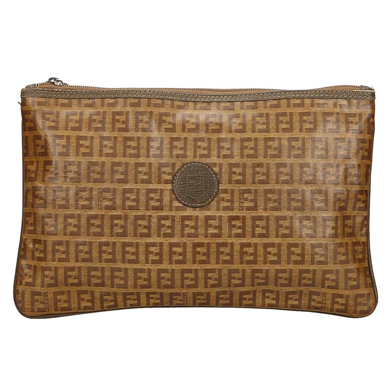 Vintage Authentic Fendi Brown Zucchino Clutch Bag Italy SMALL at 1stDibs