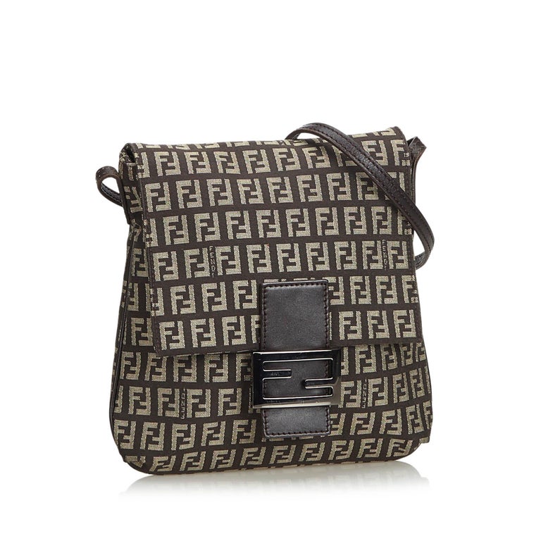Vintage Authentic Fendi Brown Zucchino Crossbody Bag Italy w Dust Bag