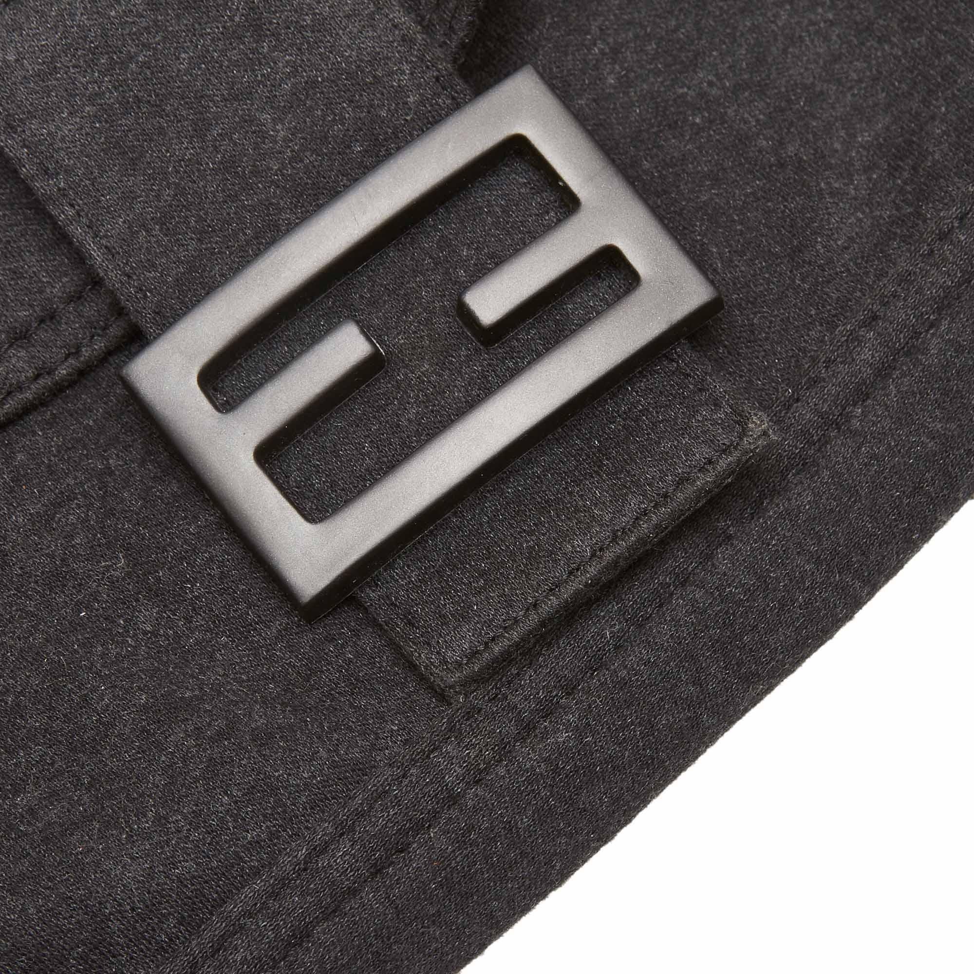 Vintage Authentic Fendi Gray Dark Gray Cotton Fabric Mamma Baguette Italy SMALL  7