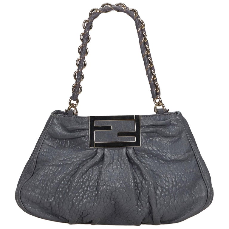 Vintage Authentic Fendi Gray Dark Gray Leather Mia Shoulder Bag Italy ...