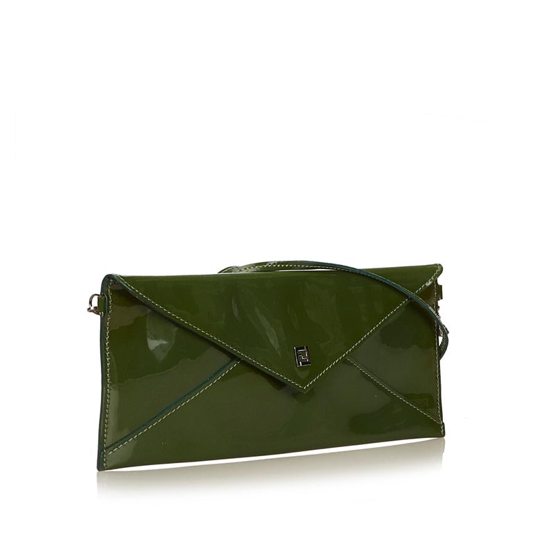 Vintage Authentic Fendi Green Patent Leather Shoulder Bag Italy SMALL ...