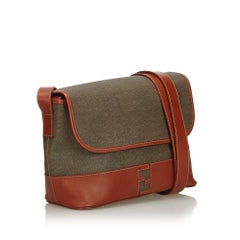 Vintage Authentic Fendi Khaki PVC Plastic Crossbody Bag Italy w Dust Bag MEDIUM