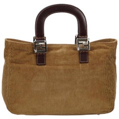 Vintage Authentic Fendi Light Corduroy Fabric Handbag Italy w/ Dust Bag MEDIUM 