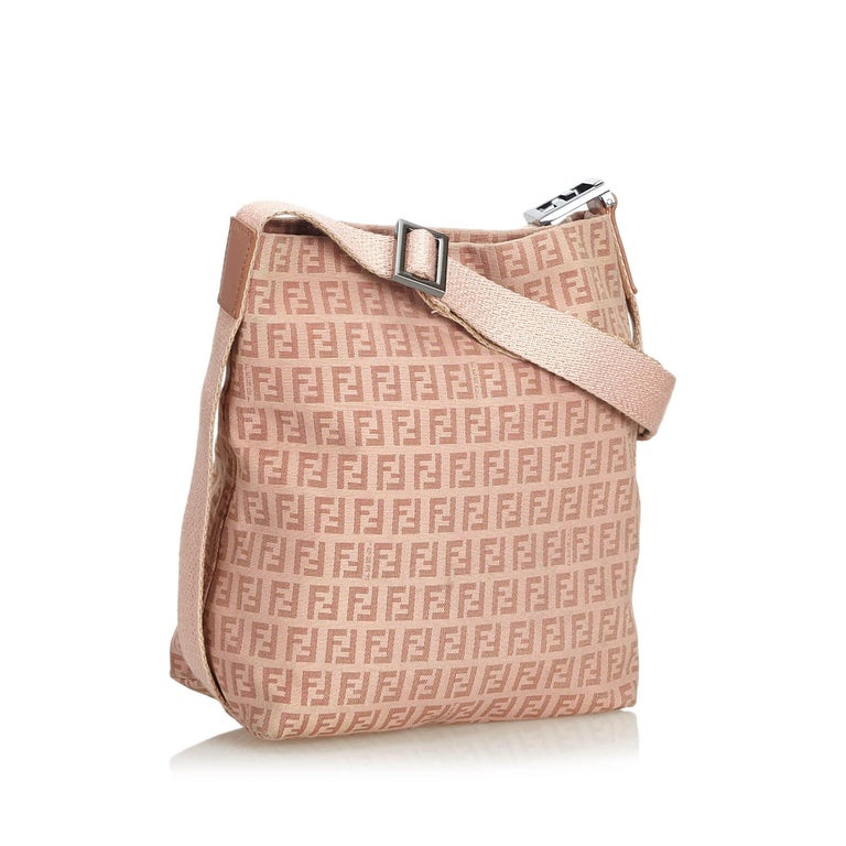Vintage Authentic Fendi Pink Canvas Fabric Zucchino Crossbody Bag Italy