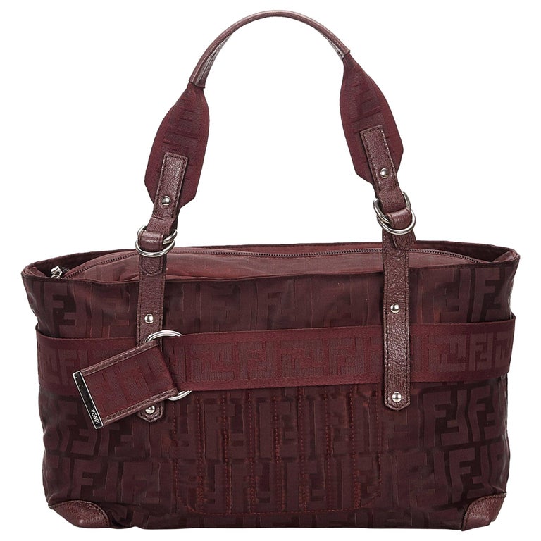 Vintage Authentic Fendi Purple Canvas Fabric Zucca Handbag Italy MEDIUM For Sale at 1stdibs