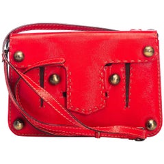 Vintage Authentic Fendi Red Leather Studded Crossbody Bag Italy MEDIUM 