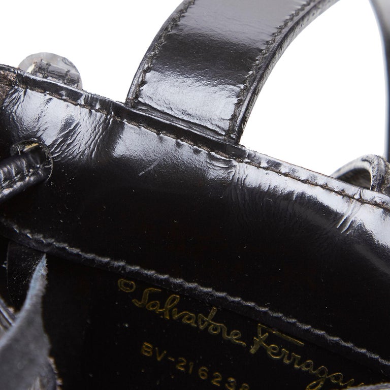 Vintage Authentic Ferragamo Black Patent Leather Backpack Italy MEDIUM