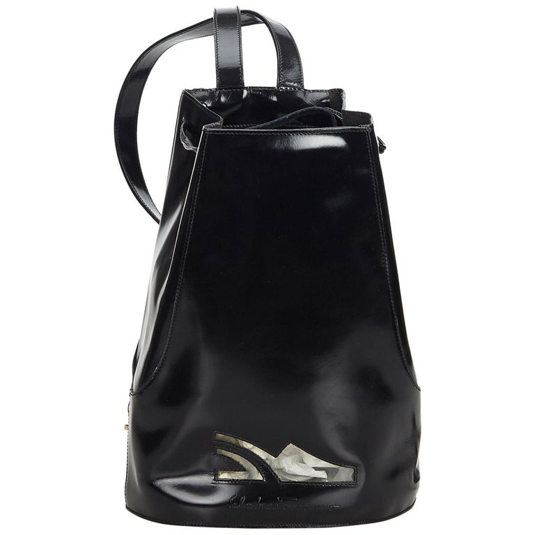 Vintage Authentic Ferragamo Black Patent Leather Backpack Italy MEDIUM