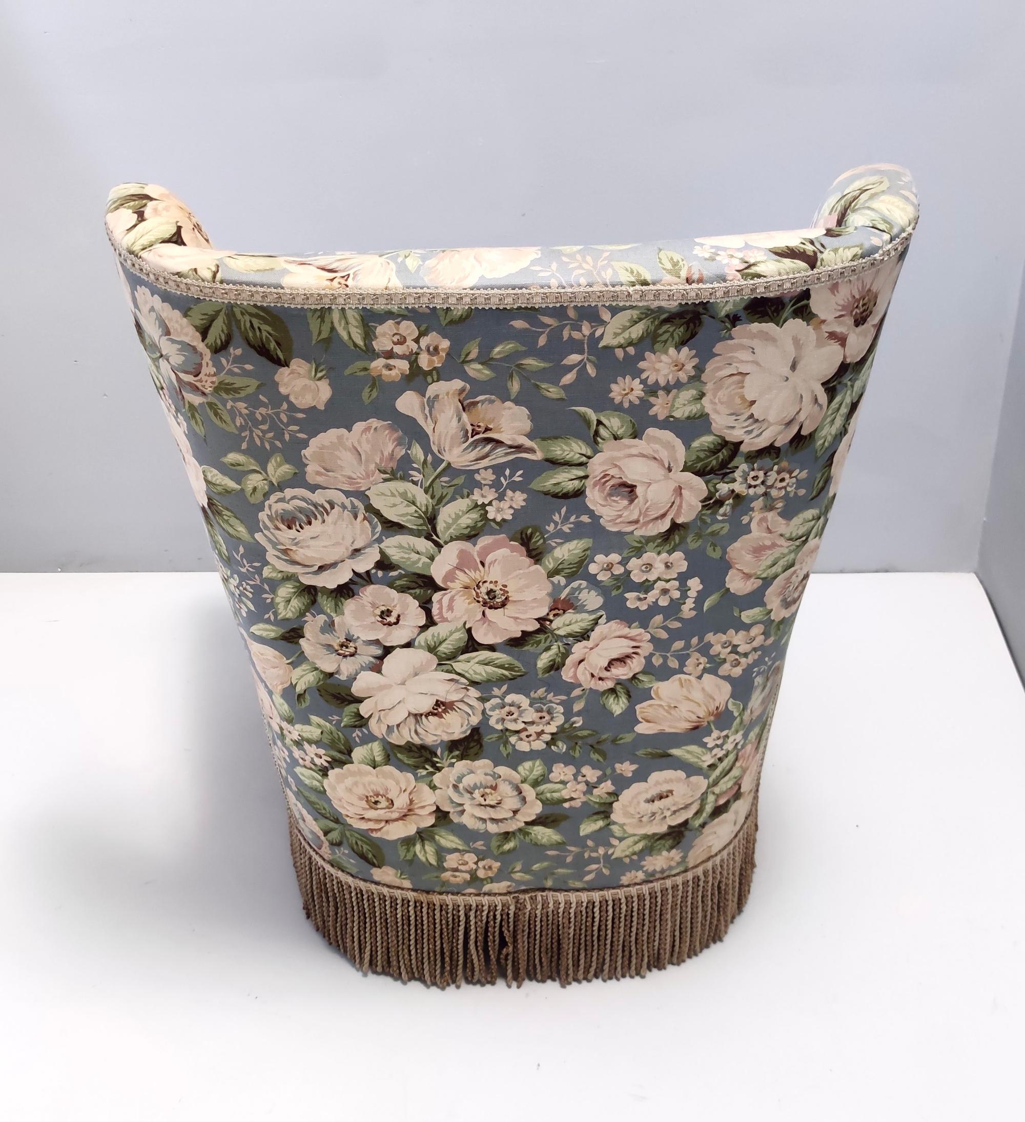 Vintage Authentic Floral Fabric Wingback Armchair by Paolo Buffa, Italy For Sale 1