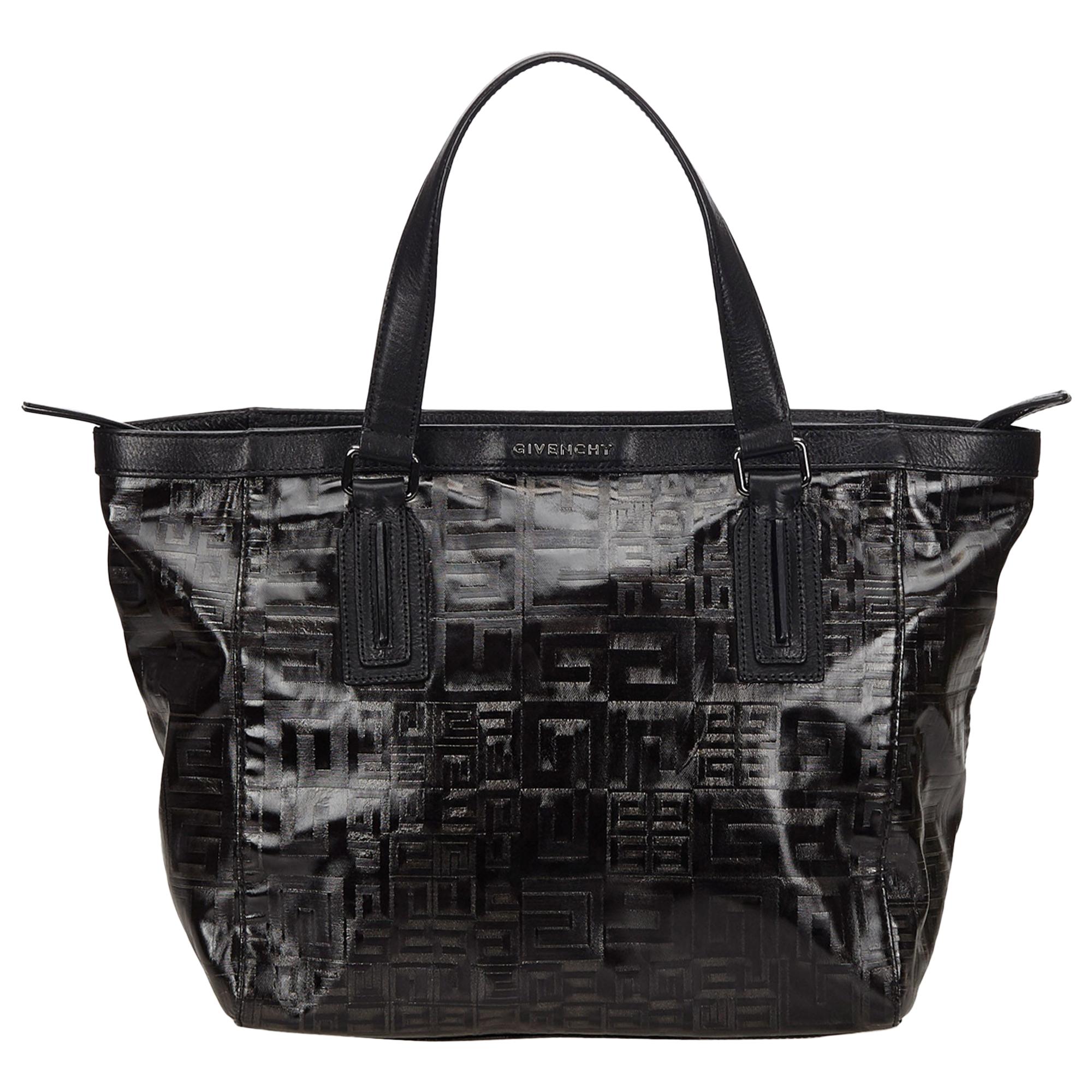 Vintage Authentic Givenchy Black Coated Canvas Fabric Handbag France