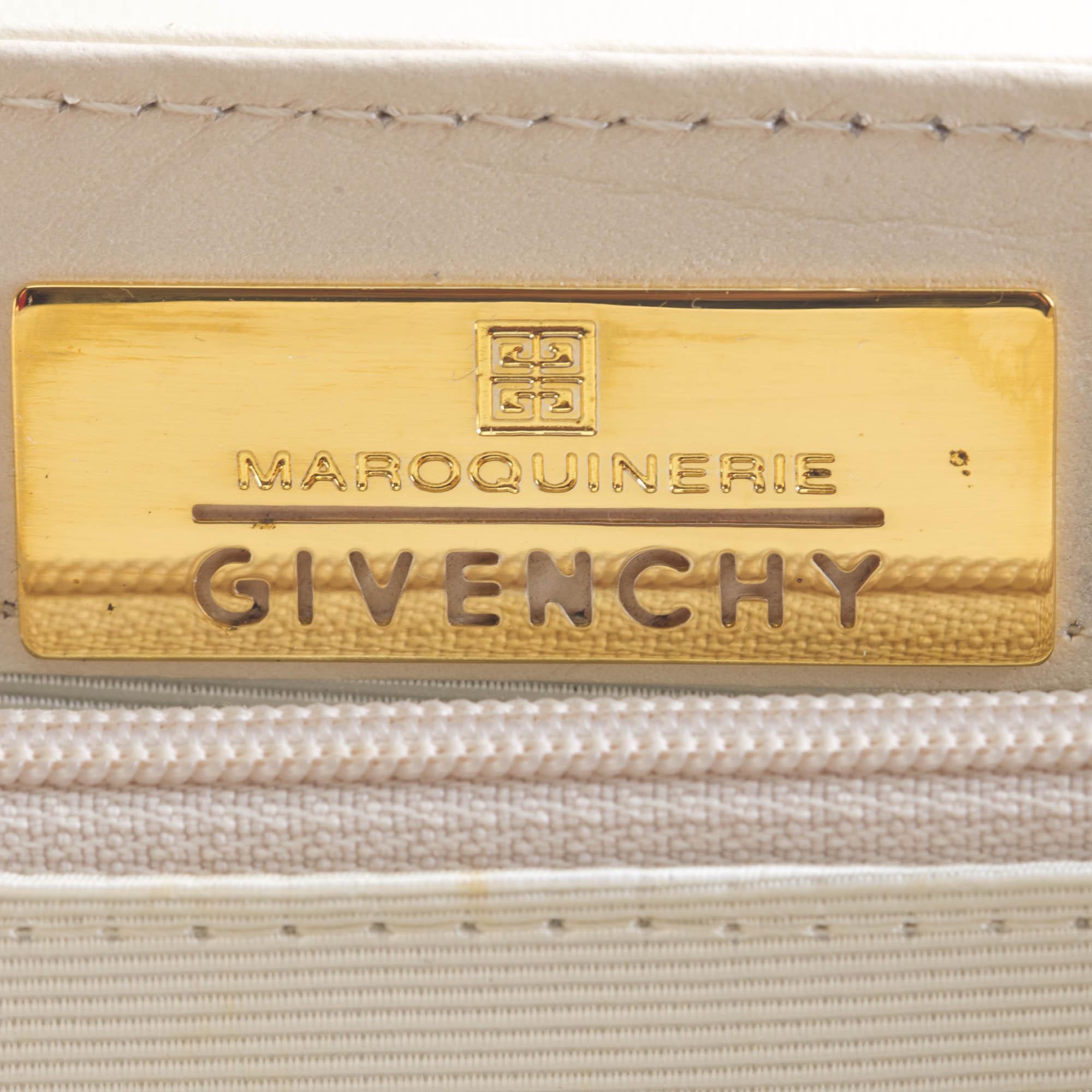 Vintage Authentic Givenchy White Ivory with Gold Leather Handbag France SMALL  1