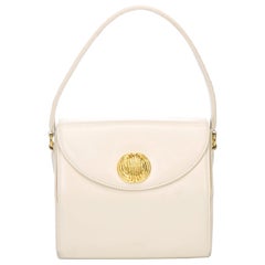 Vintage Authentic Givenchy White Ivory with Gold Leather Handbag France SMALL 