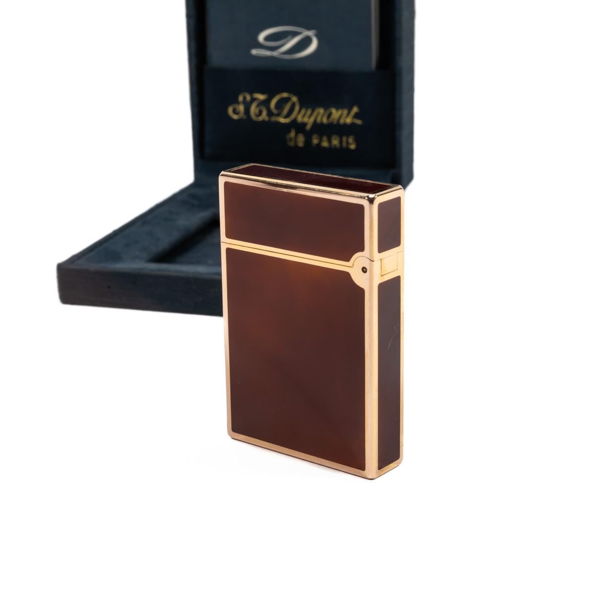 Vintage Authentic Gold plated Ligne 2 ST Dupont Lighter in Fire Lacquer 1990s 1