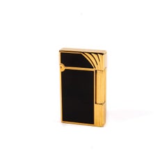 Vintage Authentic Gold plated Linge 2 ST DUPONT Lighter in Black Lacquer 1990s
