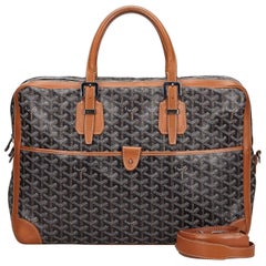 Vintage Authentic Goyard Black Goyardine Ambassade MM Briefcase France MEDIUM