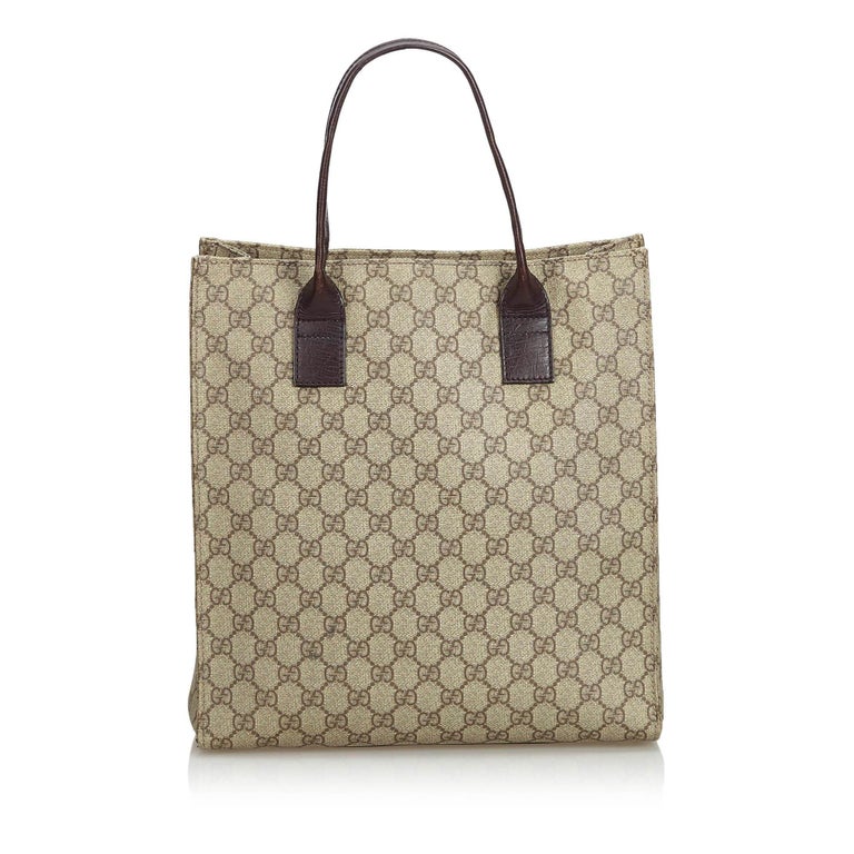 Vintage Authentic Gucci Beige PVC Plastic GG Tote Bag ITALY w/ Dust Bag ...