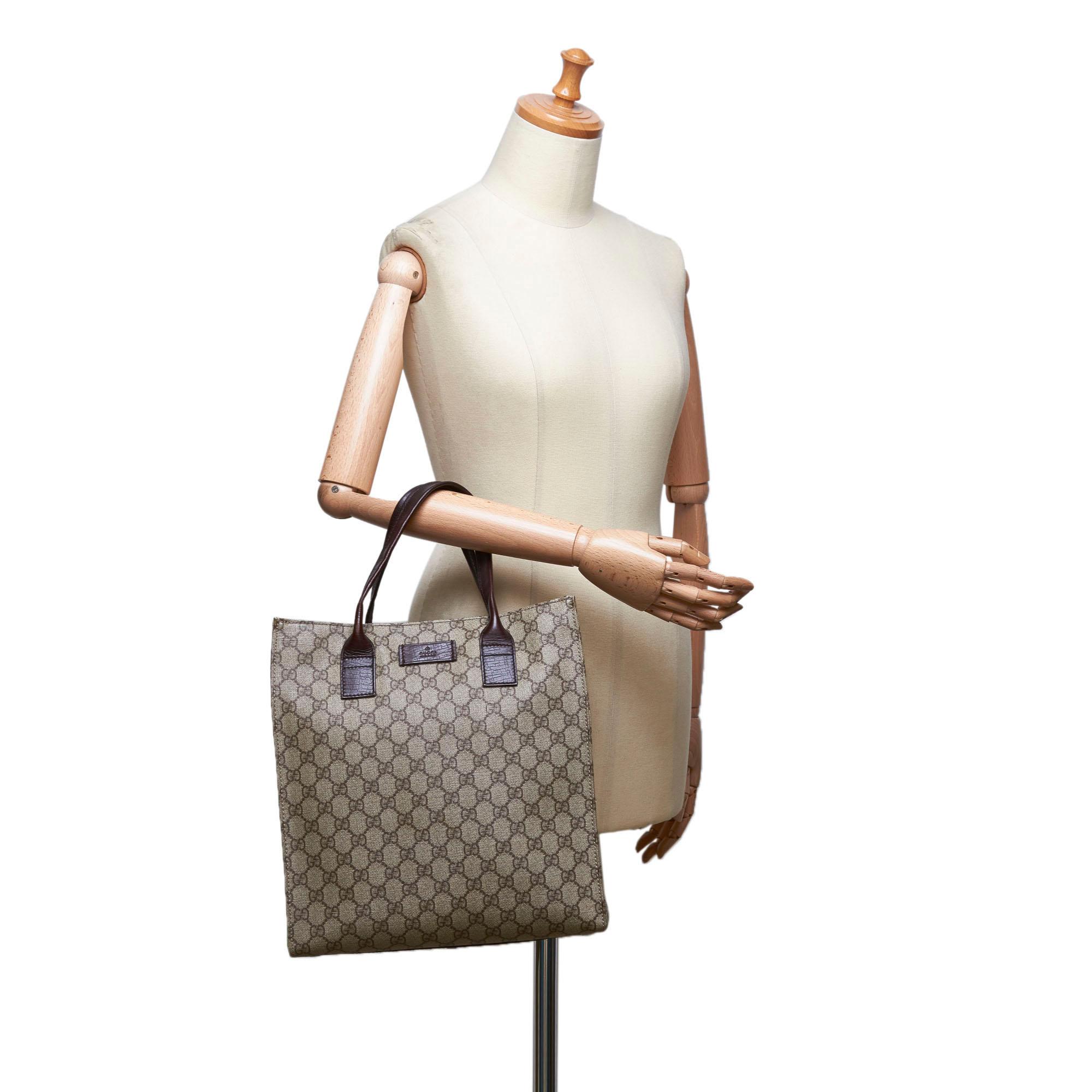 Vintage Authentic Gucci Beige PVC Plastic GG Tote Bag ITALY w/ Dust Bag LARGE  2