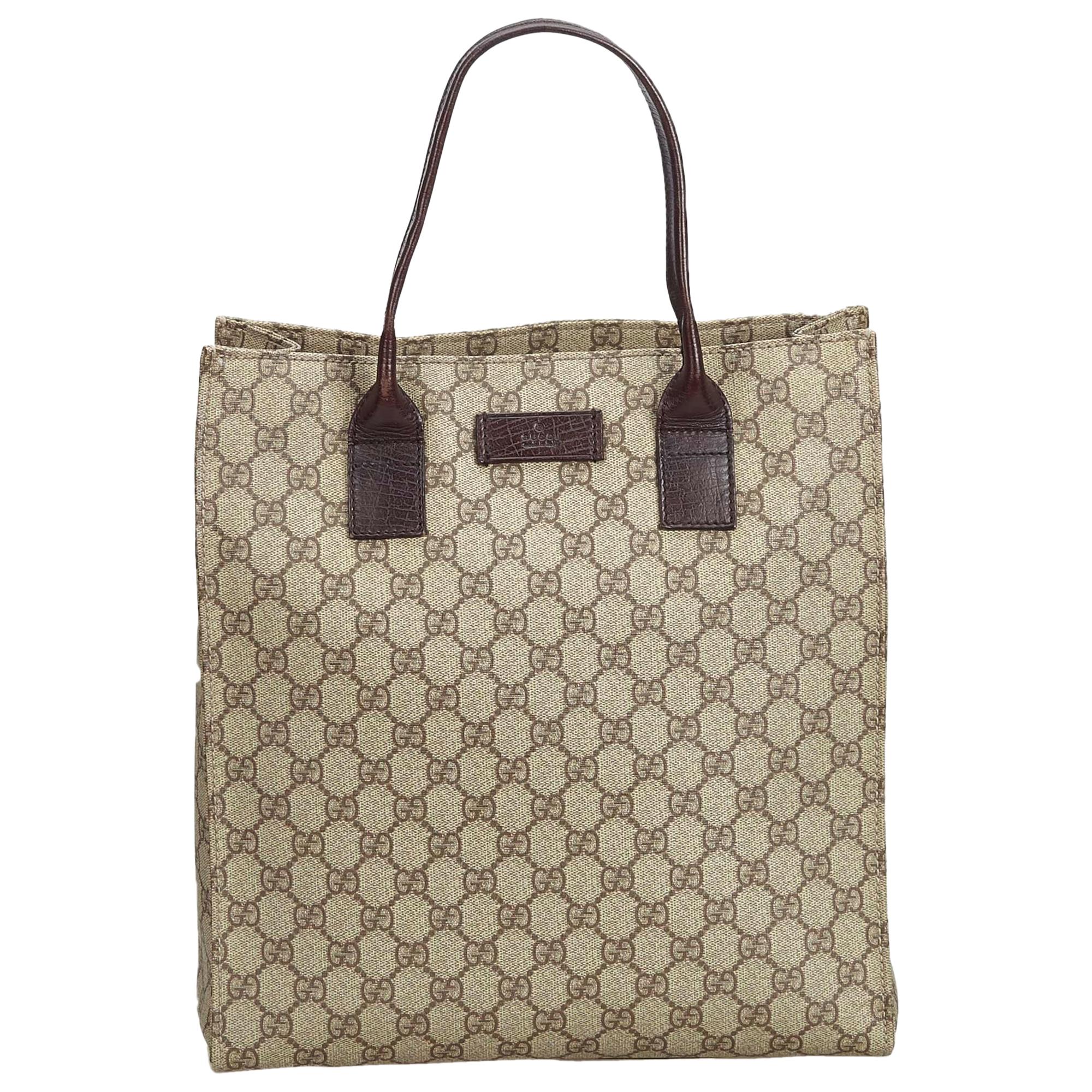 Vintage Authentic Gucci Beige PVC Plastic GG Tote Bag ITALY w/ Dust Bag LARGE 
