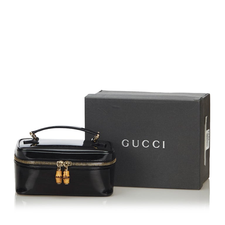 Vintage Authentic Gucci Black Bamboo Vanity Bag Italy w Box SMALL at