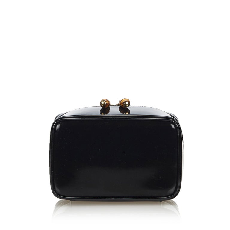 Vintage Authentic Gucci Black Bamboo Vanity Bag Italy w Box SMALL at 1stDibs