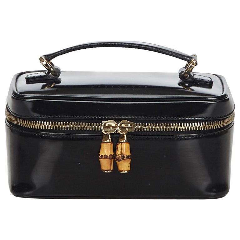 Vintage Authentic Gucci Black Bamboo Vanity Bag Italy w Box SMALL at