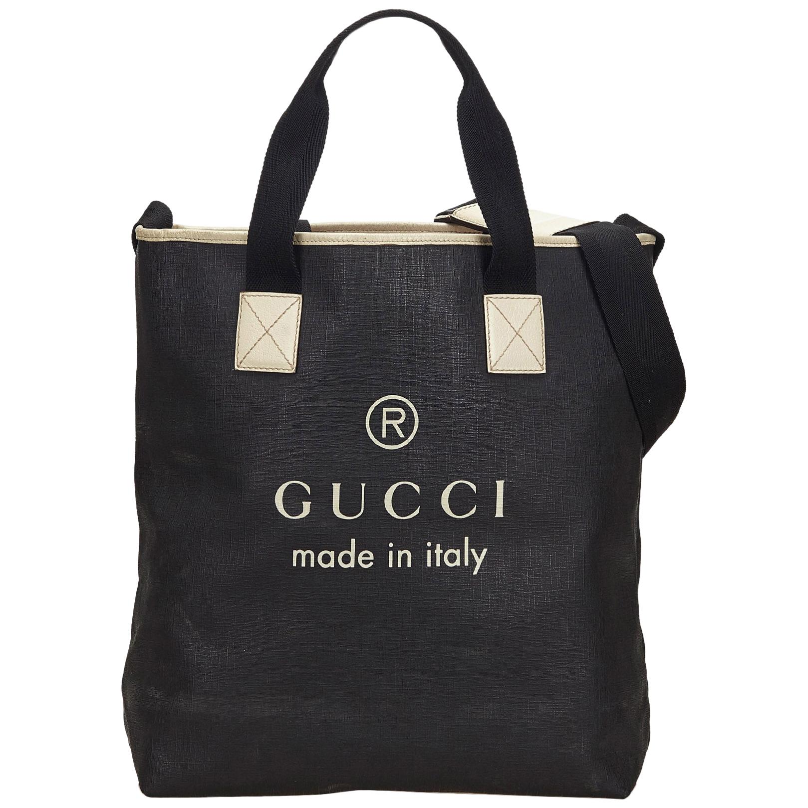 Vintage Authentic Gucci Black Black Large Logo Tote Italy LARGE 