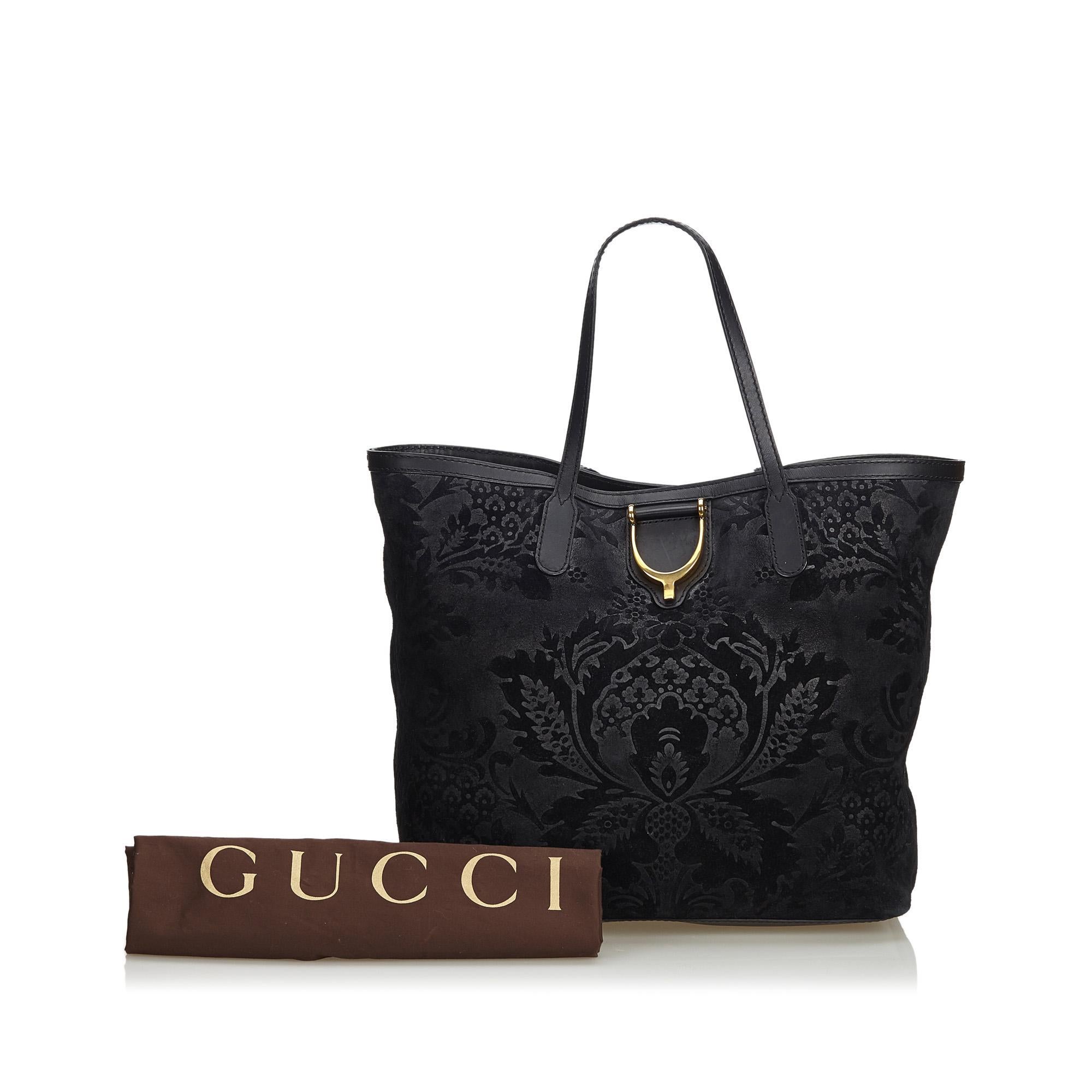 Vintage Authentic Gucci Black Brocade Stirrup Tote Bag Italy w Dust Bag LARGE  For Sale 10