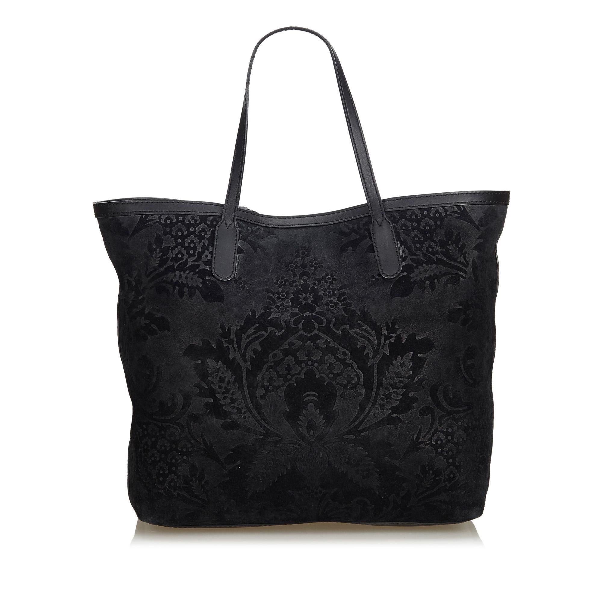 Vintage Authentic Gucci Black Brocade Stirrup Tote Bag Italy w Dust Bag LARGE  In Good Condition For Sale In Orlando, FL