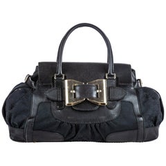 Vintage Authentic Gucci Black Canvas Fabric Dialux Queen Handbag Italy LARGE 
