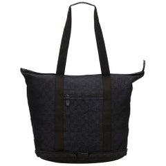 Vintage Authentic Gucci Black Canvas Fabric GG Collapsible Tote Bag Italy LARGE