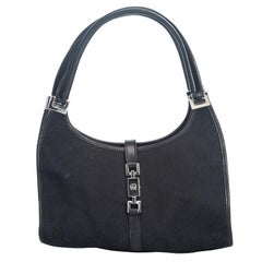Vintage Authentic Gucci Black Canvas Fabric GG Jackie Shoulder Bag ITALY MEDIUM
