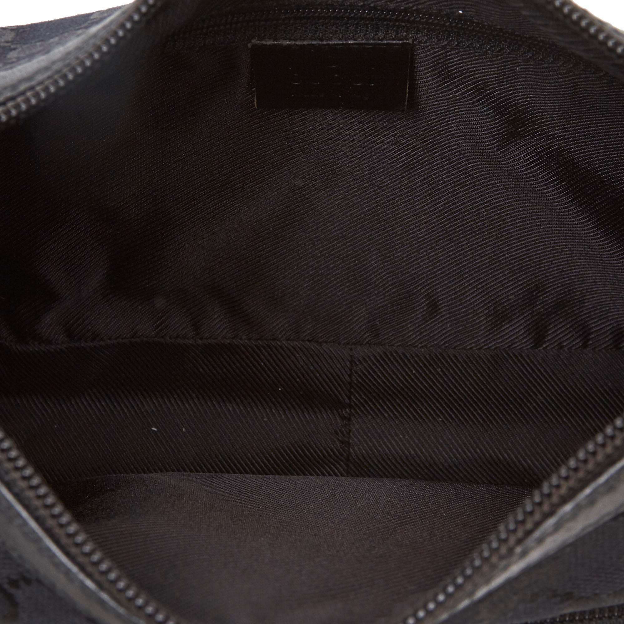 Vintage Authentic Gucci Black Canvas Fabric GG Shoulder Bag Italy MEDIUM  1