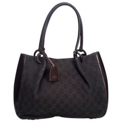 Vintage Authentic Gucci Black Canvas Fabric GG Tote Bag Italy w Dust Bag LARGE