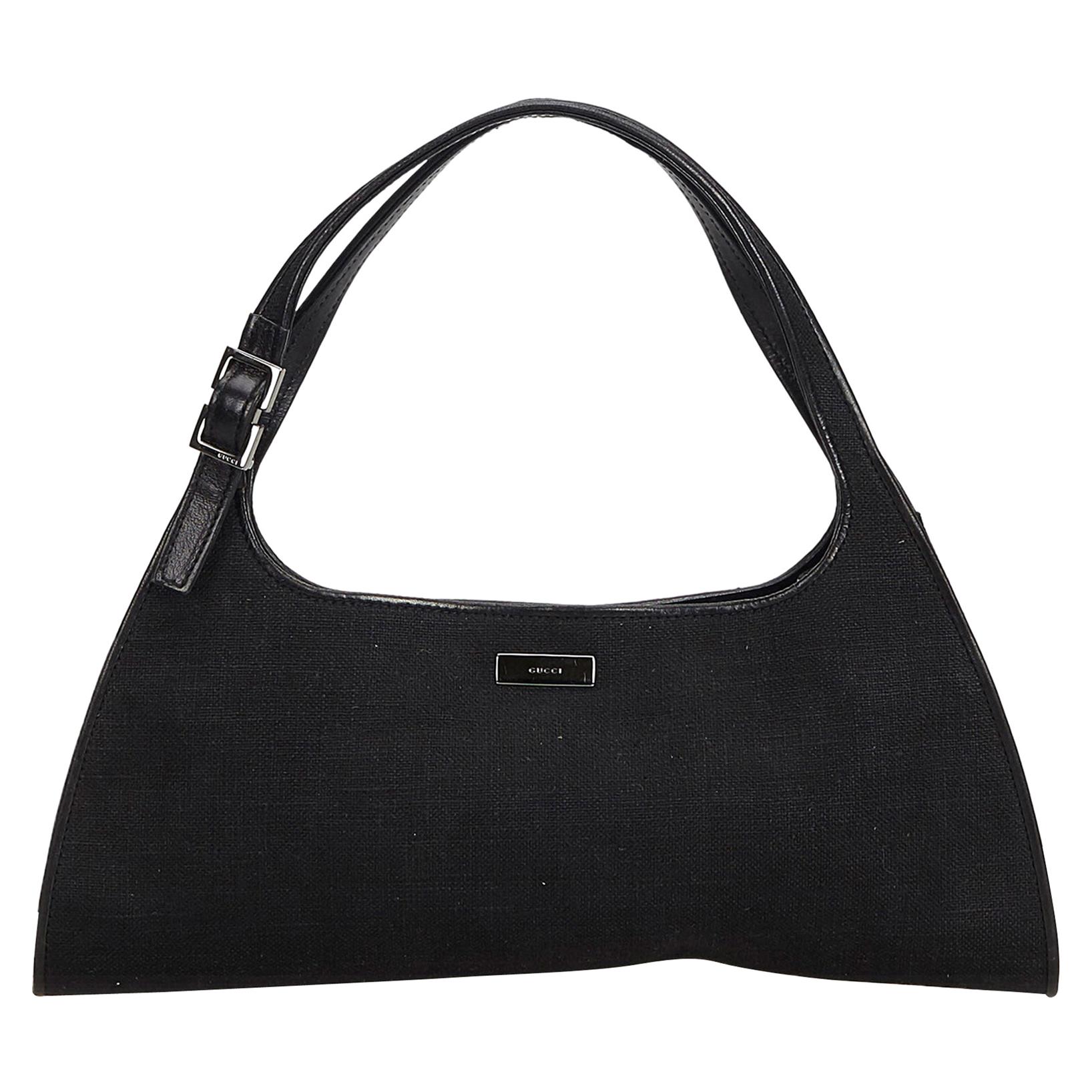 Vintage Authentic Gucci Black Canvas Fabric Handbag ITALY MEDIUM For Sale at 1stDibs