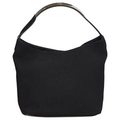 Vintage Authentic Gucci Black Canvas Fabric Shoulder Bag Italy MEDIUM