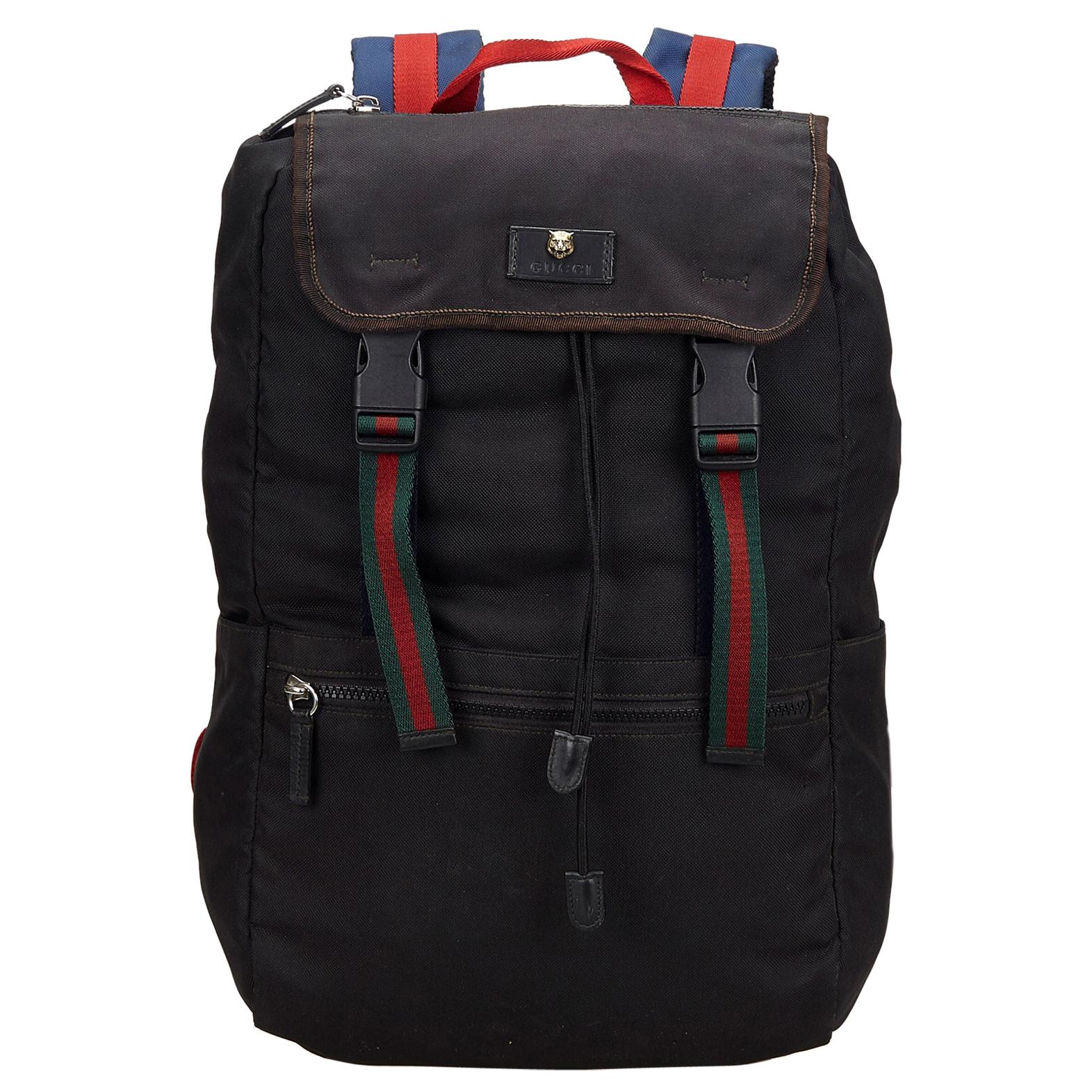 Vintage Authentic Gucci Black Canvas Fabric Techno Web Backpack Italy LARGE  For Sale