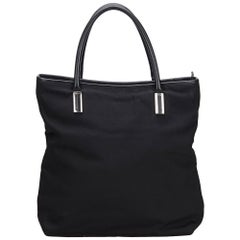 Vintage Authentic Gucci Black Canvas Fabric Tote Bag Italy LARGE