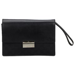 Vintage Authentic Gucci Black GG Clutch Bag Italy w Dust Bag SMALL 