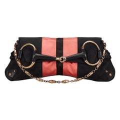 Vintage Authentic Gucci Black GG Horsebit Chain Baguette Italy LARGE