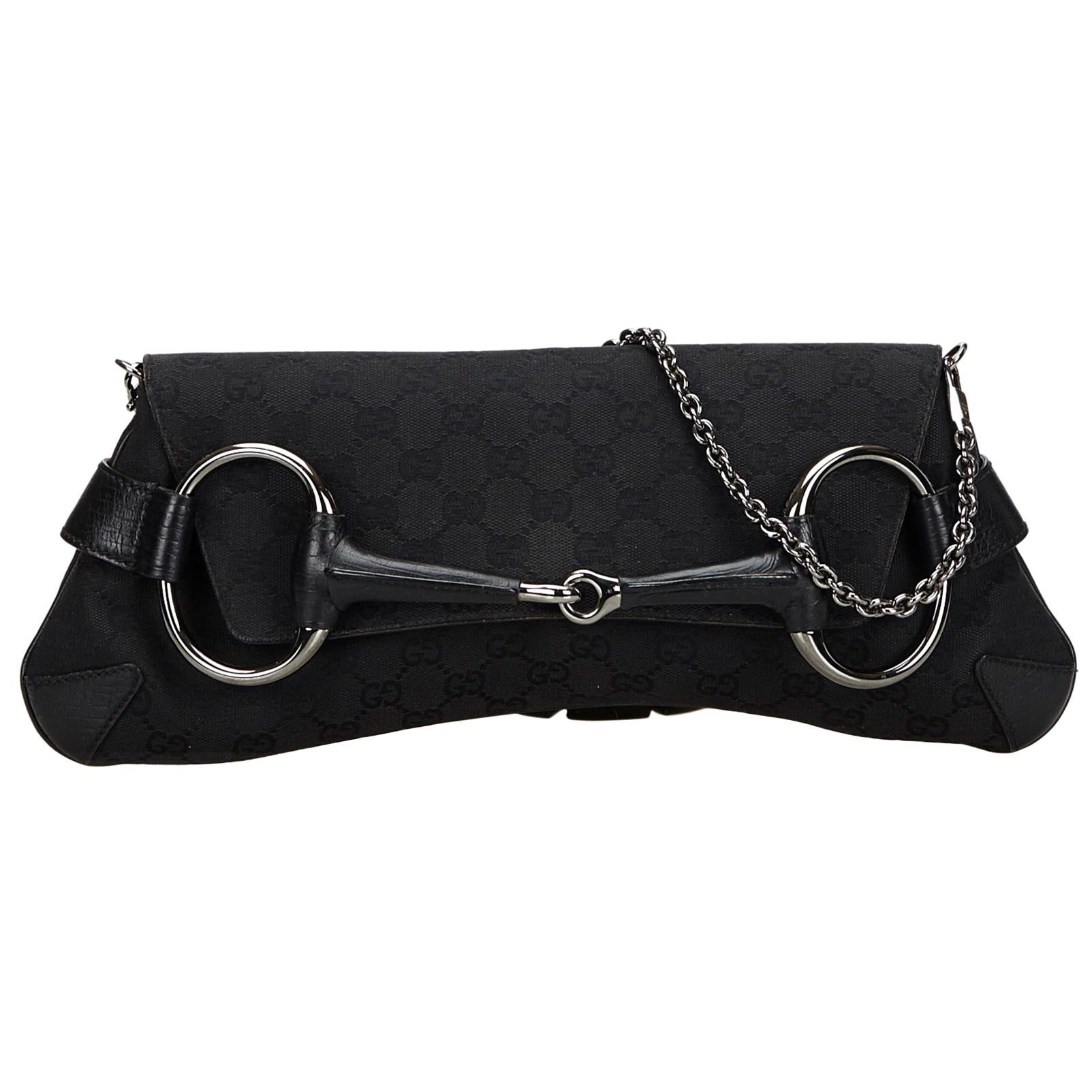 Vintage Authentic Gucci Black GG Horsebit Chain Baguette Italy w Dust Bag  SMALL For Sale at 1stDibs | gucci horsebit baguette, gucci handcuffs