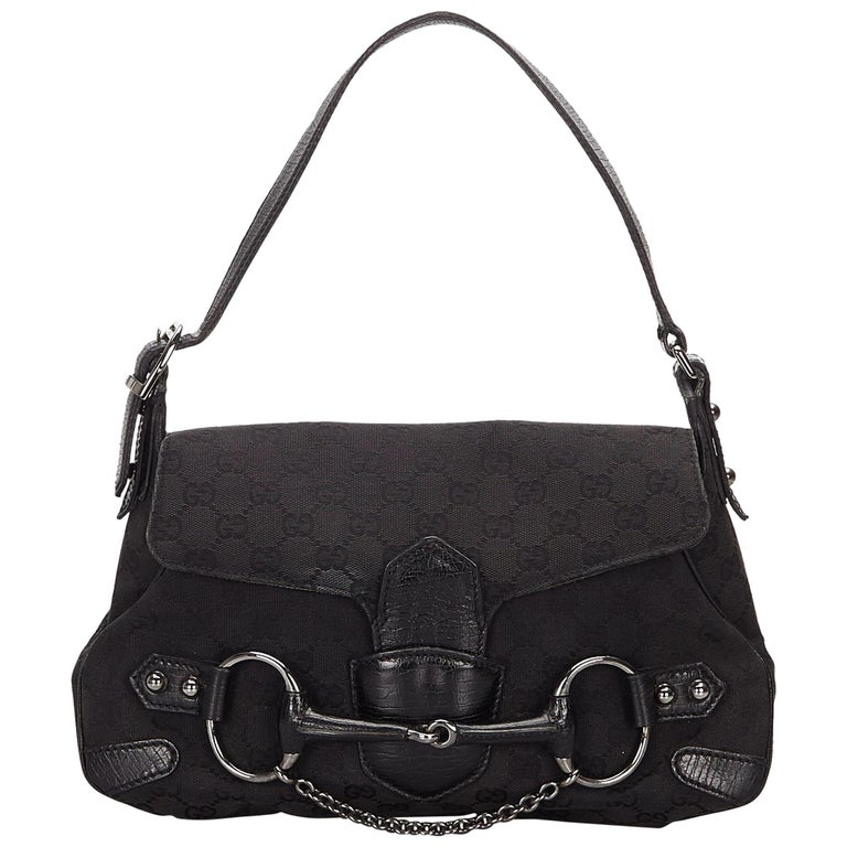 Vintage Authentic Gucci Black GG Horsebit Shoulder Bag Italy MEDIUM For ...